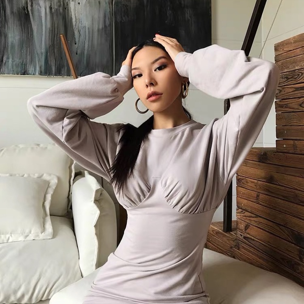 Gray Stretch Soft Dress Round Neck